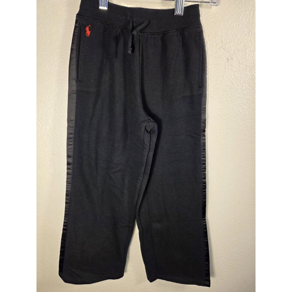 Polo Ralph Lauren Boys Sweatpants Fleece Black Joggers w/ Red Pony Size 6X